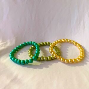 Teal, Seafoam, and Ivory Beaded Bracelet Set